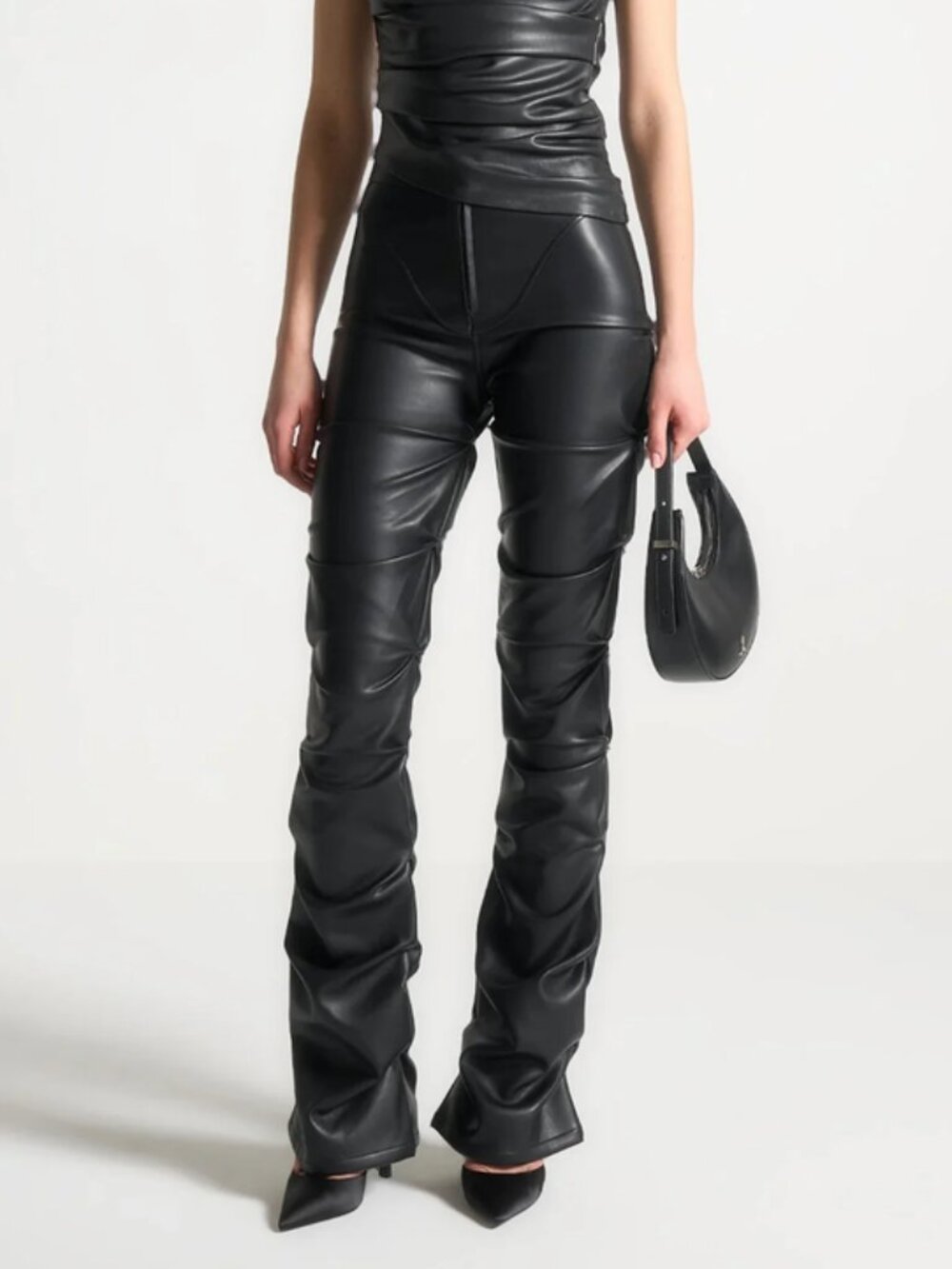 Maniere De Voir Caroline Pant Taked Faux Leather High Rise Fet Dom Vegan
